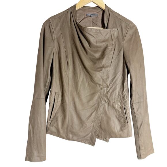 Vince Brown Genuine Leather Biker Moto Asymmetric Jacket Size Medium - Picture 1 of 14